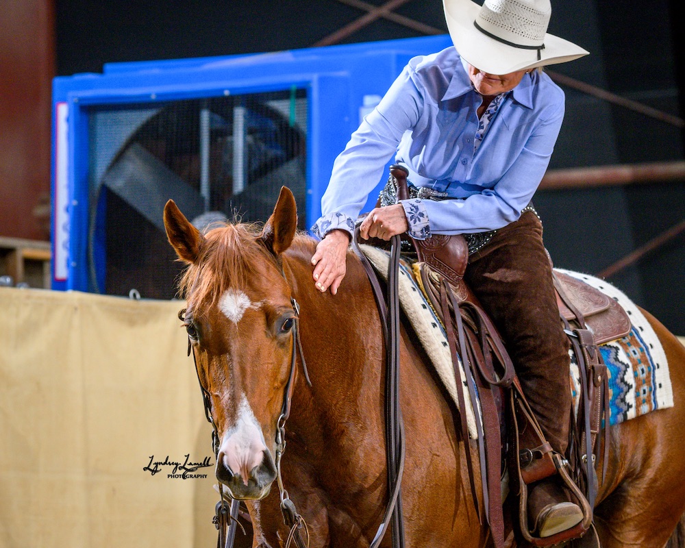 Nancy competing in cutting horse competitions