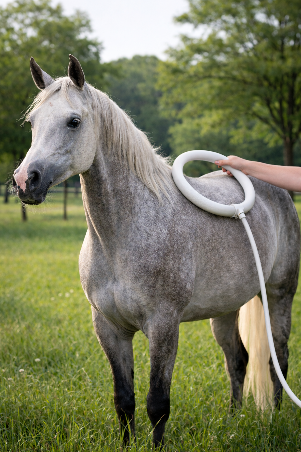 Close-up of horse showing relaxed posture during PEMF therapy in Folsom CA